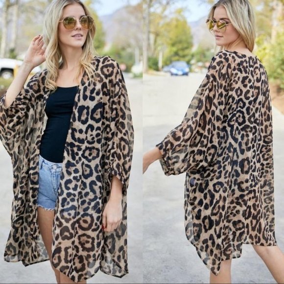 Sweaters - HUNTERS BEWARE SHEER DOLMAN LEOPARD PRINT KIMONO